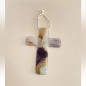 Large Art Glass Cross Wall Hanging. Handmade of Molten Glass.